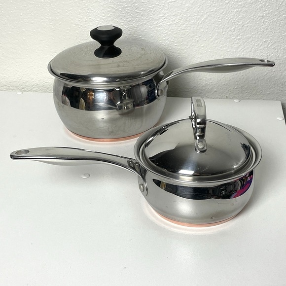 Belgique Other - Belgique Stainless Steel Sauce Pans 1 qt & 3 qt Vented Lid Copper Bottom